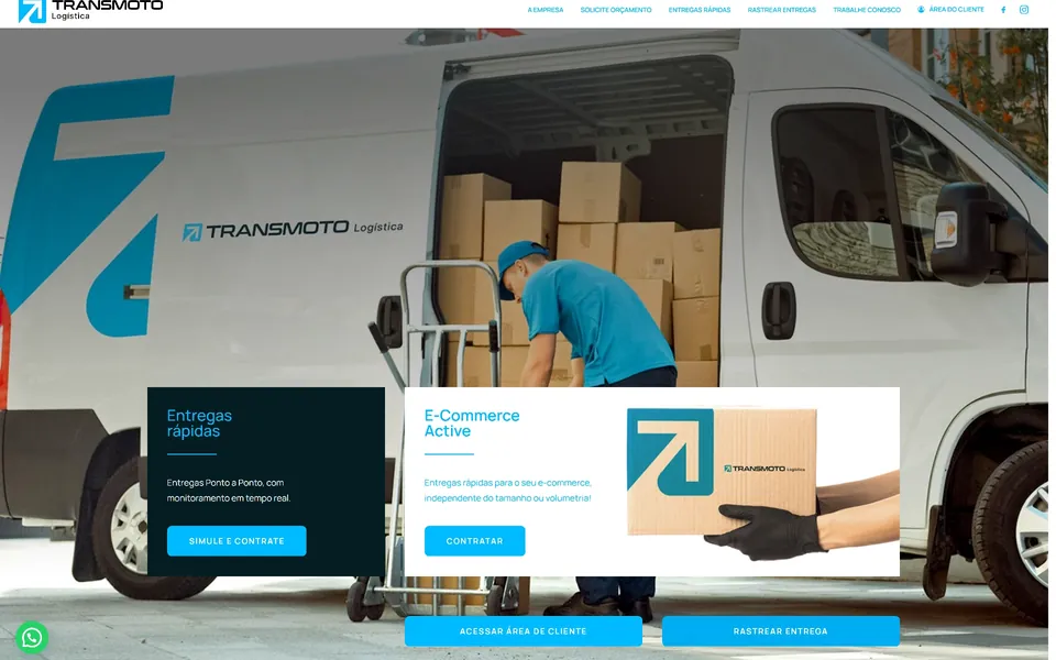 Transmoto home page: a courier loading boxes into a white delivery van.