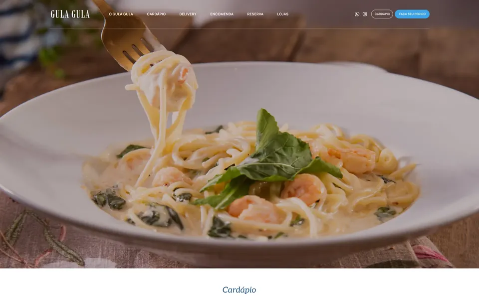 Gula Gula home page: a close photo of a fork lifting pasta from a white plate.